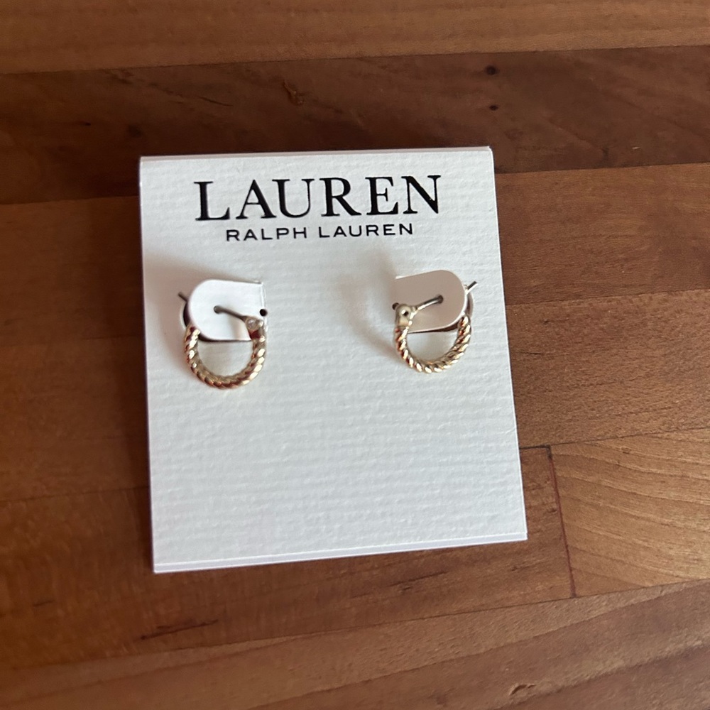 GIFT IDEA🎁Lauren Ralph Lauren small gold toned rope hoop earrings - NEW!! - Picture 2 of 5